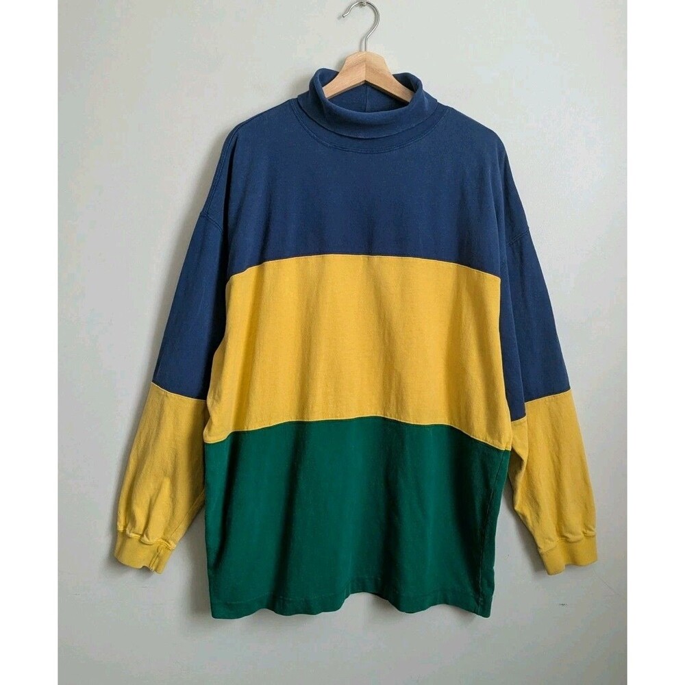 VTG Gap Mens Colorblock Stripe Knit Turtleneck Top Long Sleeve 90s USA Made